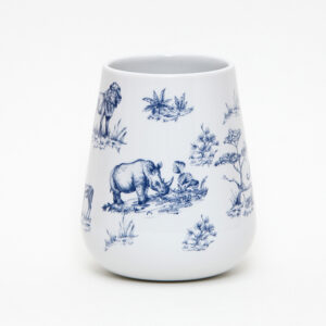 Becher // kleine Vase aus Porzellan mit Dekor Wilde Tiere blau